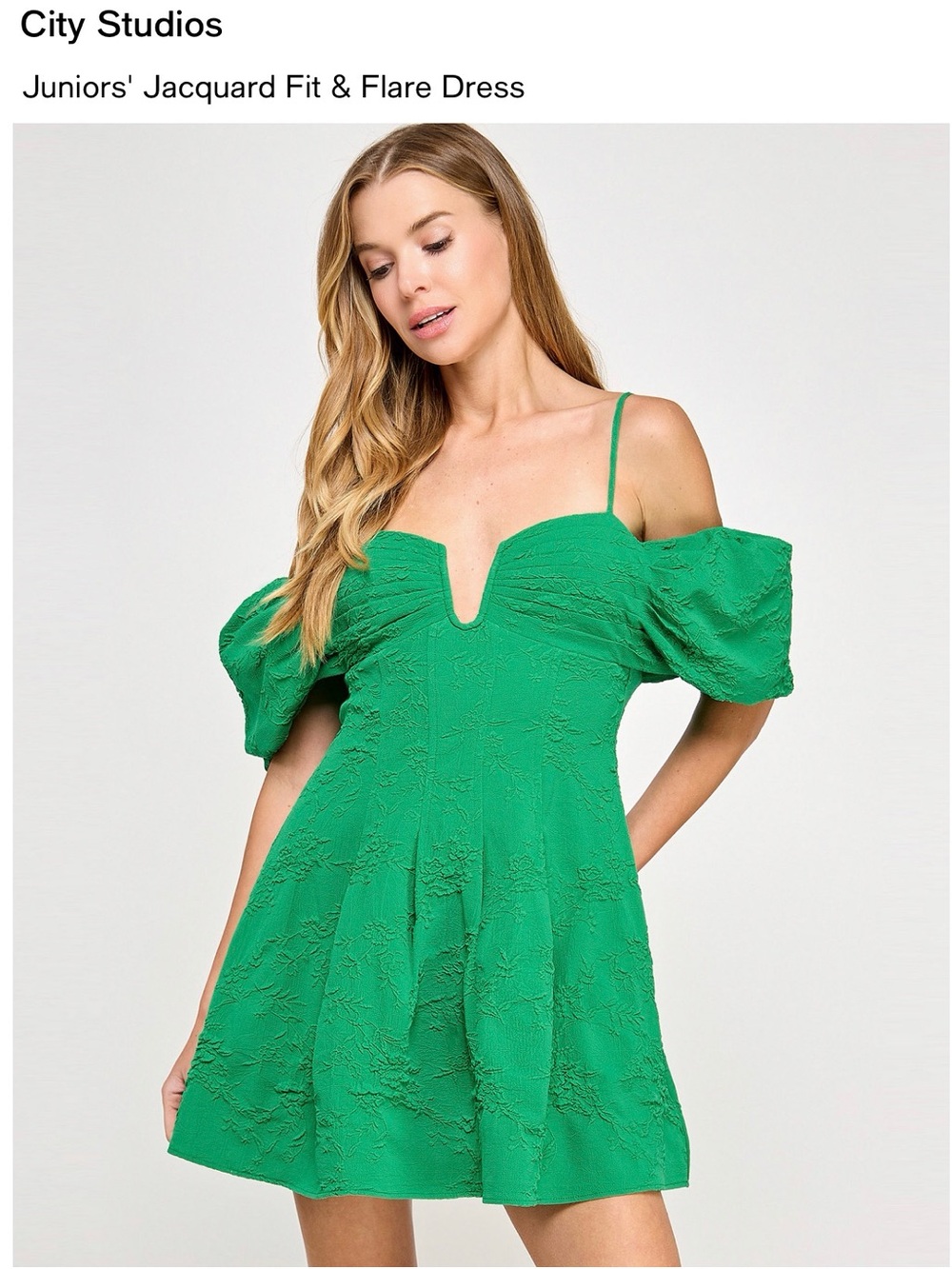 City Studios Green Jacquard Fit & Flare Dress XL
